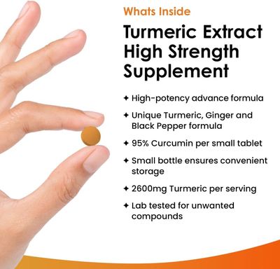 Turmeric Tablets with Black Pepper &amp; Ginger - Curcumin - 180 Turmeric and Black Pepper Tablets (3 Month) High Strength Active Turmeric Supplements Not Capsules, by New Leaf