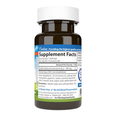Carlson - Co-QH2 Ubiquinol, Active Form of Co-Q10-100 mg, Energy Production &amp; Heart Health, Antioxidant, 60 Softgels
