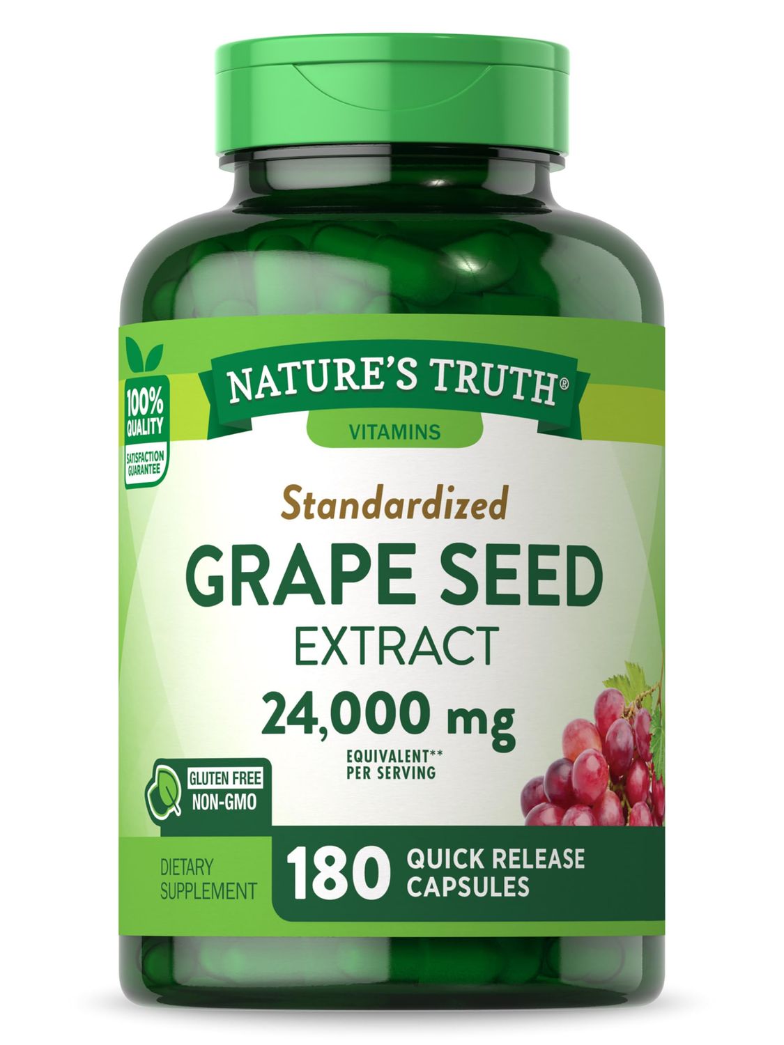 Nature&#39;s Truth Grape Seed Extract 24,000 mg | 180 Capsules | Standardized Supplement | Non-GMO &amp; Gluten Free Formula
