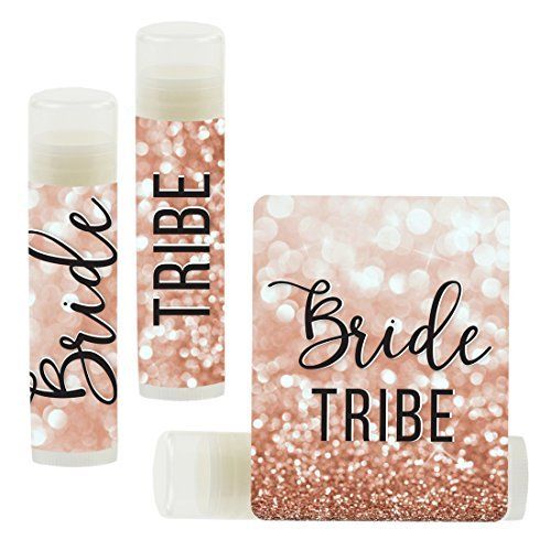 Andaz Press Bridal Shower Bachelorette Party Lip Balm Party Favors Faux Rose Gold Glitter Shimmer, Bride Tribe, Bridesmaid Lip Gloss 12-Pack Bride Tribe Gifts Bridesmaid Lip Balm Bachelorette Lip Balm