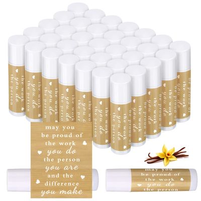 Thank You Gifts for Coworker Lip Balm Bulk Set Inspirational Appreciation Gifts Leaving Farewell Gifts Vanilla Ingredients Lips Care Products for Friends Teacher Worker Employee(72 Pcs)