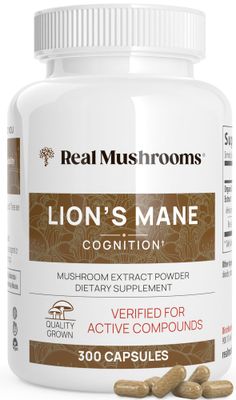 Real Mushrooms Lions Mane Supplement Capsules - Organic Lions Mane Extract for Overall Wellbeing - Beta Glucan Supplements - Vegan 300 ct Mushroom Extract