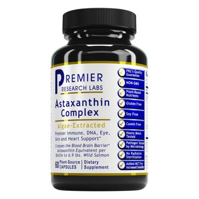 Premier Research Labs Premier Astaxanthin Complex - Astaxanthin Supplements, Astaxanthin 4mg per Capsule, Sourced from Algae, Antioxidant Support for Women &amp; Men - 60 Vegetarian Capsules