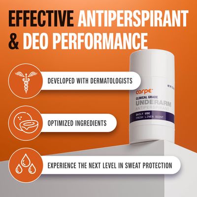 Carpe Clinical Strength Deodorant Clinical Antiperspirant - Clinical Grade Solid Stick - Fresh Linen Scent - Combat Excessive Underarm Sweating - Great for Hyperhidrosis