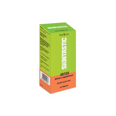 Erba Vita Skintastic Antiox 30 Tablets - Dietary Supplement with Antioxidant Properties, Beta Carotene, Astaxanthin, Coenzyme Q10, Lycopene and Selenium to Support Healthy Skin