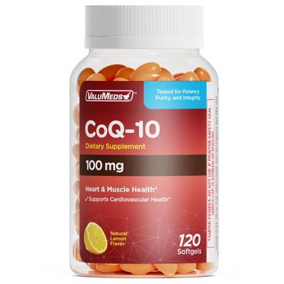 ValuMeds CoQ-10 Non-GMO Coenzyme Q10 Supplement, 120 Softgels | for Heart Health and Energy Support | Gluten Free for High Blood Pressure (120 Count (Pack of 1), 100 mg)