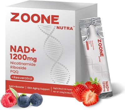 Royalee Zoone NAD Supplement 1200mg Synergistic Blend with Nicotinamide Riboside, PQQ &amp; Resveratrol - Premium Anti-Aging Supplement for Cellular Energy, Mental Clarity and Longevity (30 Packets)
