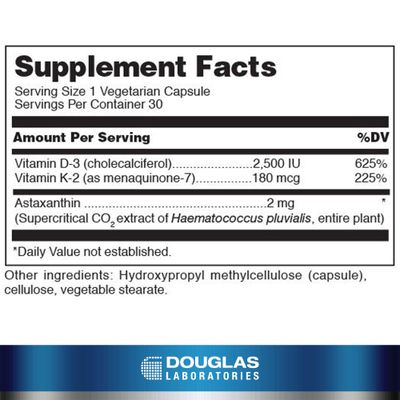 Douglas Laboratories K2-D3 with Astaxanthin - Antioxidant Support for Bones, Immune Function &amp; Vascular Health - With Menaquinone-7 &amp; D Vitamin - 30 Vegetarian Capsules