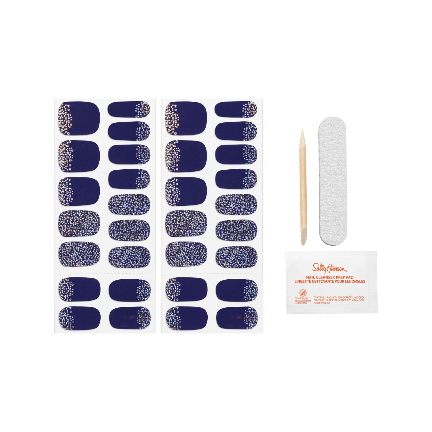 Sally Hansen Salon Effects Gel Nail Strips, Midnight Marine - Blue, Printed, No UV/LED Nail Lamps, Salon-Quality, Long Lasting, Easy to Apply &amp; Remove - Includes 1 Prep Pad, Nail File &amp; Wooden Stick