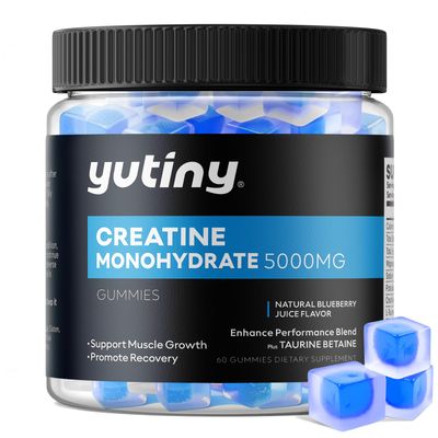 Yutiny Creatine Monohydrate Filled Gummies, Creatine Monohydrate Chews for Men &amp; Women, Extra Strength for Muscle Growth, Blueberry Flavor, 60 Chewables, 1 Month Supply