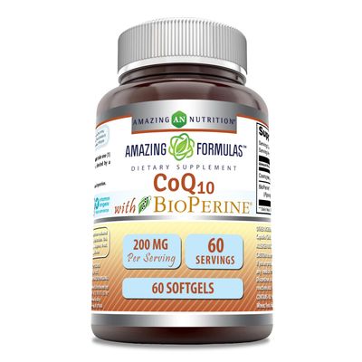 Amazing Formulas CoQ10 with Bioperine Supplement | 200 Mg per Serving | 60 Softgels | Non-GMO | Gluten-Free | Made in USA