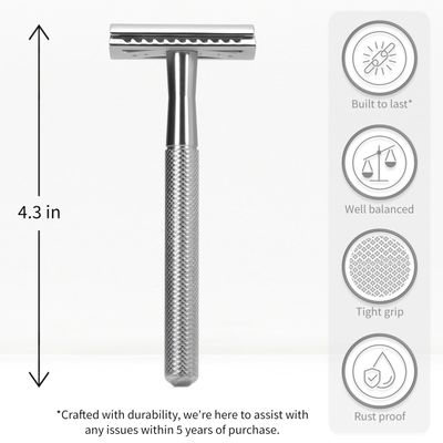 Bambaw Double Edge Safety Razor for Men &amp; Women, Metal Razor with 5 Double Edge Safety Razor Blades, Eco-Friendly Razor - Silver