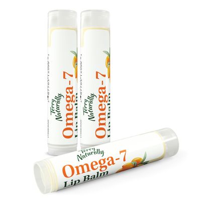 Terry Naturally Omega 7 Lip Balm - Hydrating Lip Care for Dry &amp; Cracked Lips - Moisturizing Lip Balm with Organic Beeswax &amp; Coconut Oil - Sea Buckthorn Seed Oil for Soothing Lip Care - 3 Pack