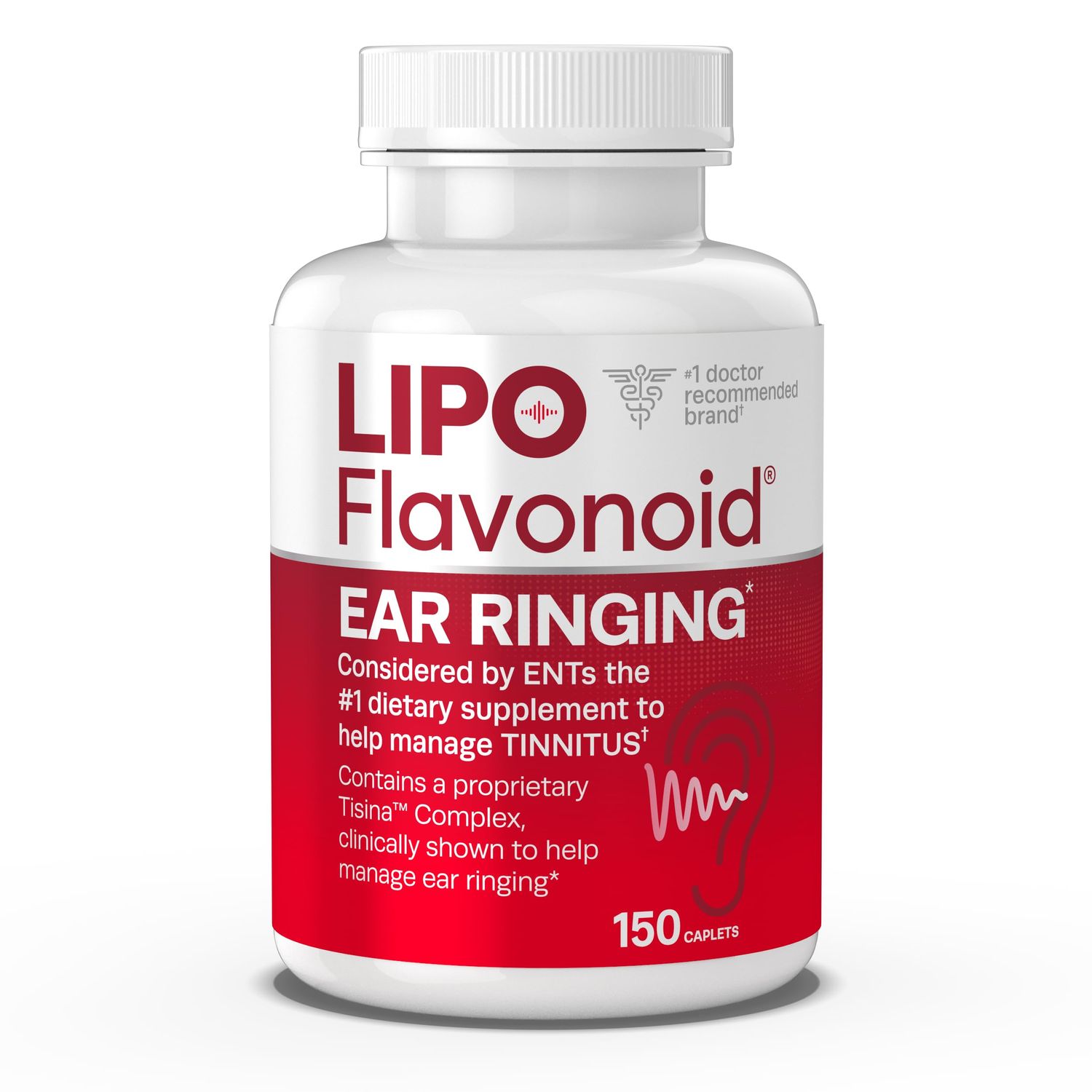Lipo-Flavonoid Plus - Tinnitus Relief for Ringing Ears - Supplement with Bioflavonoids &amp; Vitamins D &amp; C - Clinically Proven Formula - Doctor-Recommended Inner Ear Multivitamin - 150 Caplets