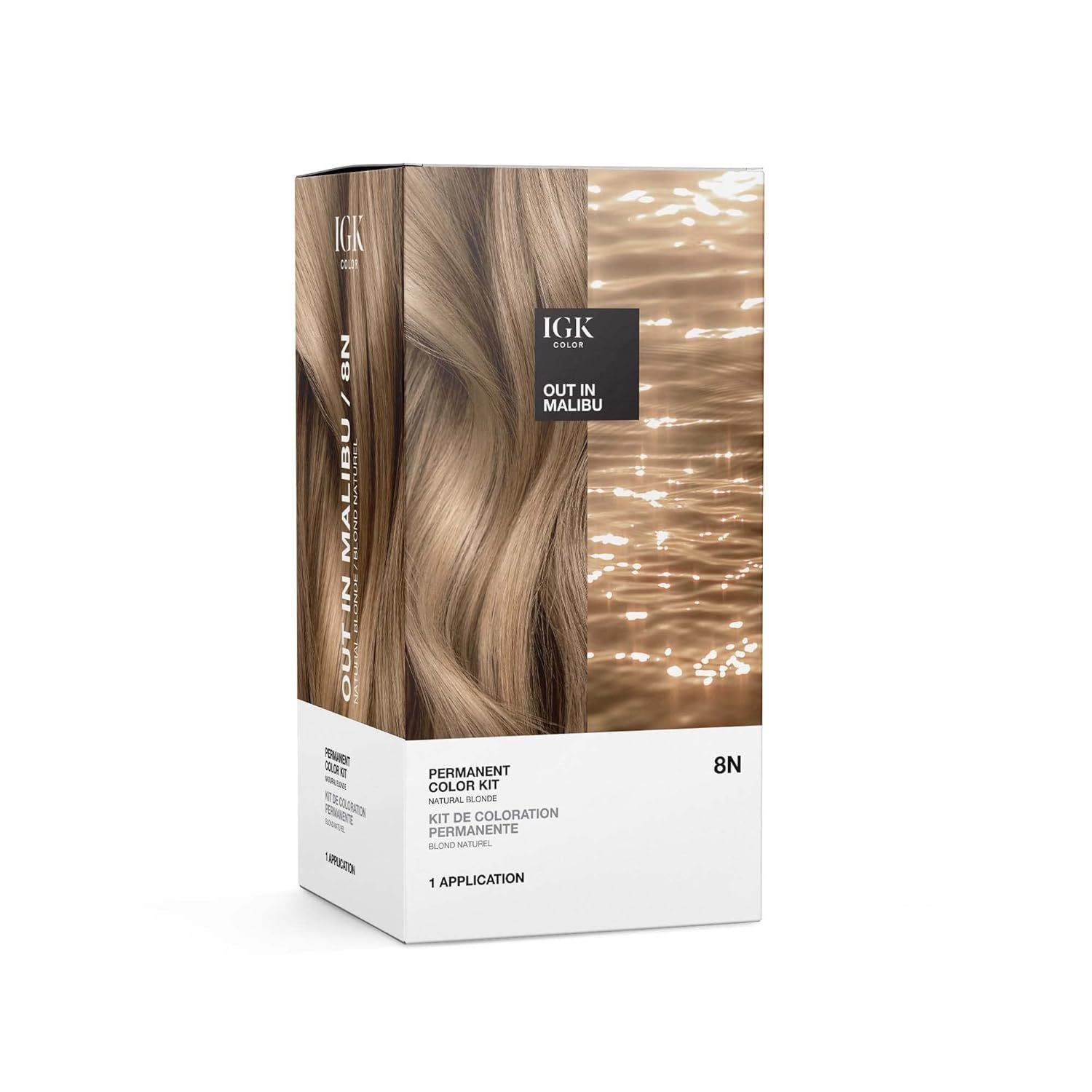 IGK Permanent Hair Dye Color Kit | 8N Out in Malibu - Natural Blonde | 100 Gray Color Coverage Strengthen Shine | Ammonia Free