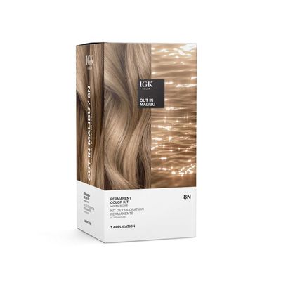 IGK Permanent Hair Dye Color Kit | 8N Out in Malibu - Natural Blonde | 100 Gray Color Coverage Strengthen Shine | Ammonia Free