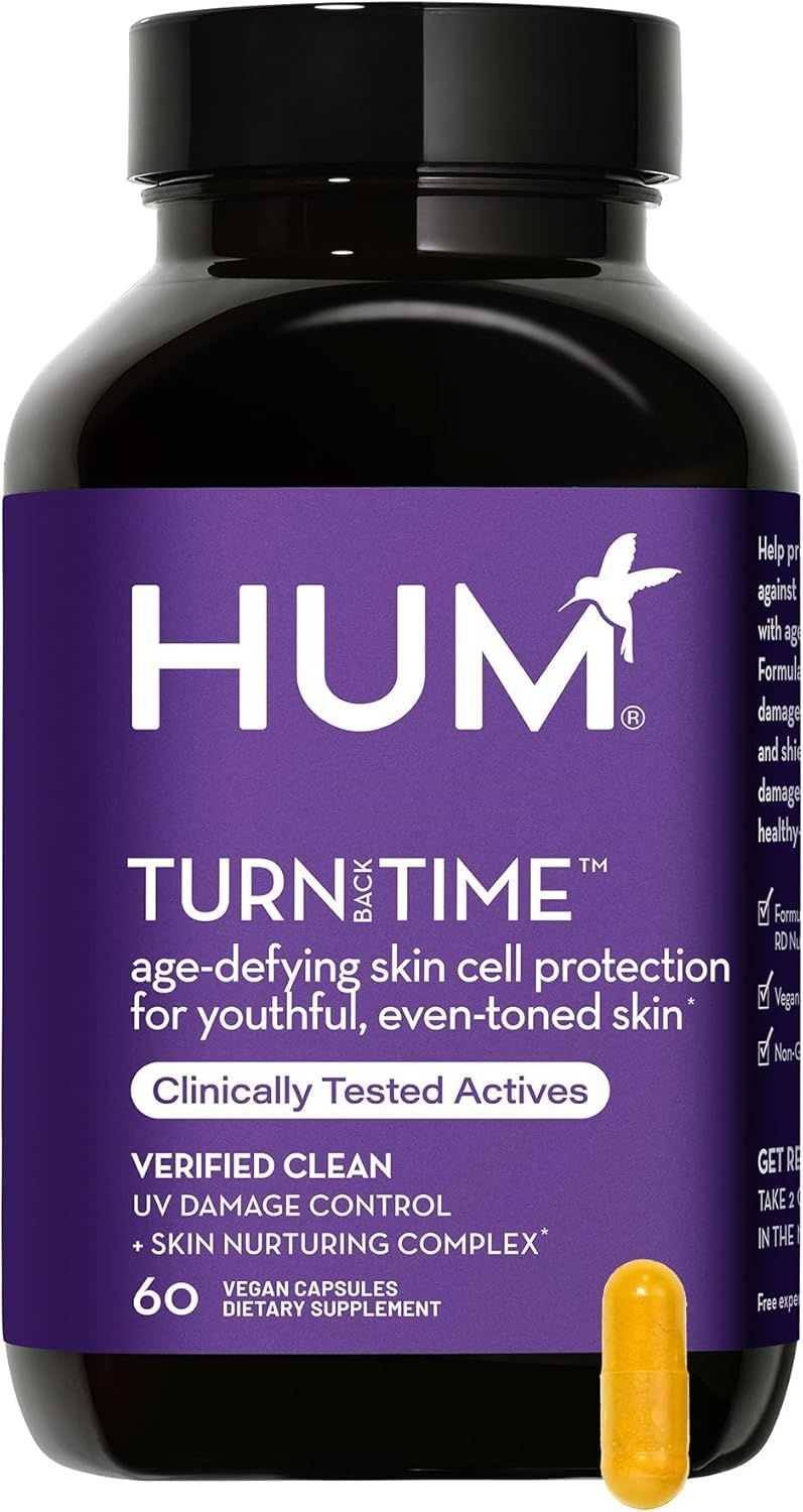 HUM Turn Back Time - Supplement for Youthful Skin with Tumeric, Green Tea Polyphenols &amp; Lutein - Skin Anti Aging Capsules for Even Tone (60-Count)