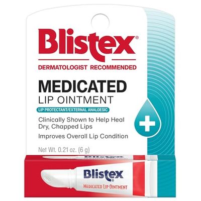 Blistex Medicated Lip Ointment, 0.21 Ounce Tube, Pack of 12 - Relieves Cold Sores & Helps Heal Dry Chapped Lips, Pain Relief from Lip Sores & Blisters, Healing Ointment Blistex Medicated Lip Ointment, 0.21 Ounce Tube, Pack of 12 - Relieves Cold Sores & Helps Heal Dry Chapped Lips, Pain Relief from Lip Sores & Blisters, Healing Ointment