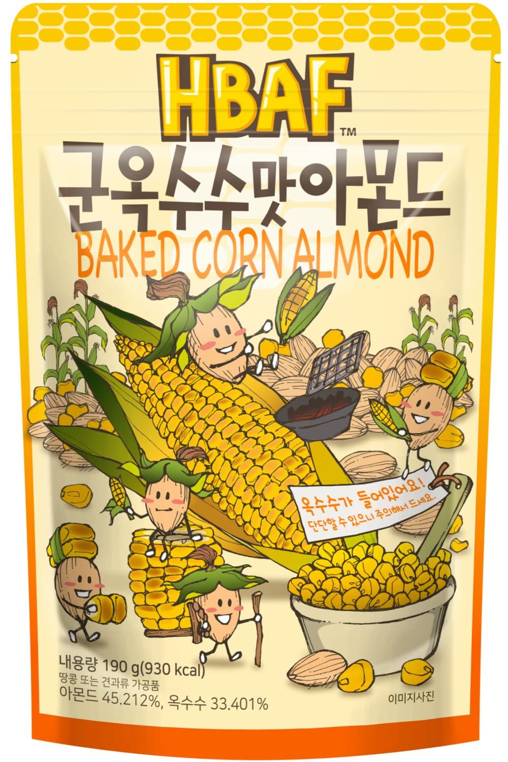 Official Gilim HBAF Korean Baked Corn Crunchy Almonds Nut | Nutritious &amp; Gluten Free | Kids Lunch After-School, Work, Trip Camping Snack | Asian Snack Korean Chips Sovenior (Baked Corn, 1x190gram)