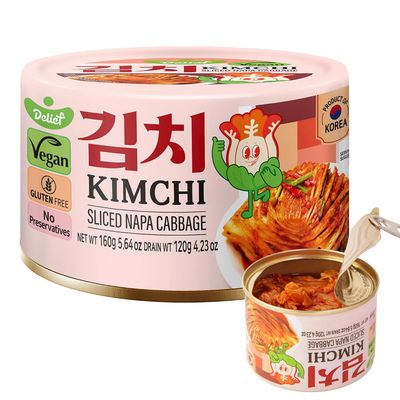 DELIEF Sliced Spicy Kimchi - Authentic Korean Napa Cabbage, Vegan, Gluten-Free, Shelf-Stable Canned, No Preservatives, 5.64 oz/160 g (1 Can)