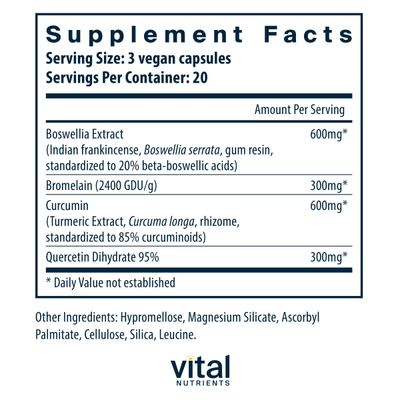 Vital Nutrients BCQ | Vegan Boswellia, Bromelain, Curcumin &amp; Quercetin Supplement | Joint Support Supplement | Supports Sinus &amp; Digestive Health | Gluten, Dairy, Soy Free | 60 Capsules