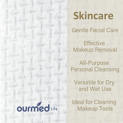 Ourmed Life Face Towels, Disposable Biodegradable Facial Towels for Sensitive Skin, Lint- free Face Wipes for Washing Face, Skincare and Makeup Remover, Dry Wipes, 10"12" Extra Large, 50 Count