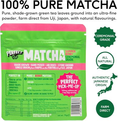 Perfect Ted Matcha | Summer Berry 75g | Ceremonial Grade Matcha Latte Powder | Japanese Matcha Tea Powder | Matcha Fuel (30 Servings)