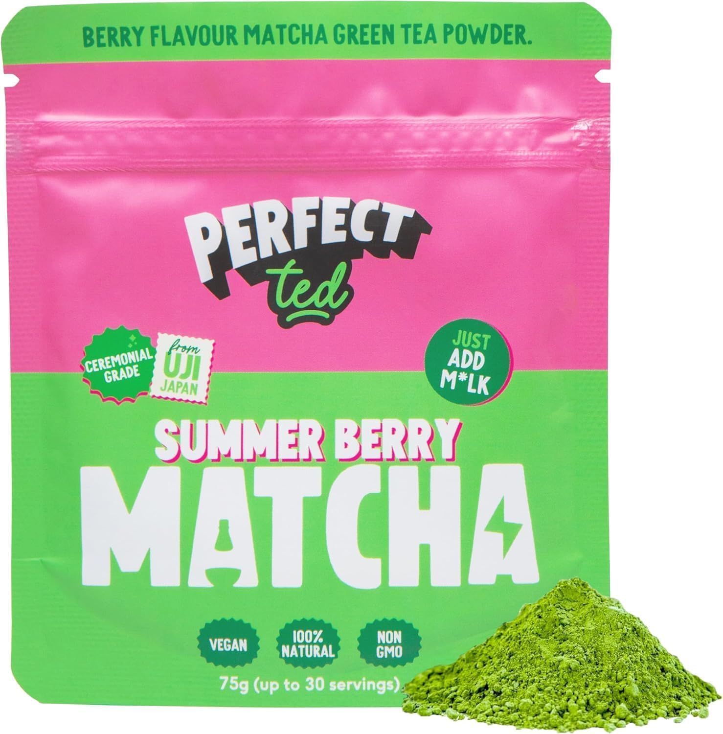 Perfect Ted Matcha | Summer Berry 75g | Ceremonial Grade Matcha Latte Powder | Japanese Matcha Tea Powder | Matcha Fuel (30 Servings)