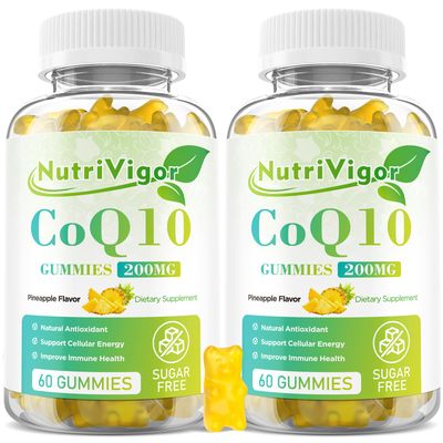 NutriVigor CoQ10 Gummies, Coenzyme Q10 Supplement 200 mg, High Absorption CoQ10 Supplement for Cellular Energy and Immune Health, Vegan, Gluten Free, Pineapple Flavor, 120 Count
