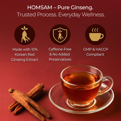 SAMSIDAE Korean Panax Red Ginseng Tea, Box of 50 Bags, Improves Blood Circulation, Intellectual Performances and Memory, stimulates Energy