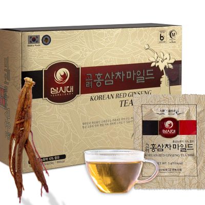 SAMSIDAE Korean Panax Red Ginseng Tea, Box of 50 Bags, Improves Blood Circulation, Intellectual Performances and Memory, stimulates Energy