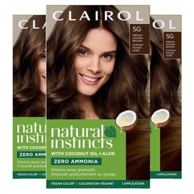 Clairol Natural Instincts Demi-Permanent Hair Dye, 5G Medium Golden Brown Hair Color, Pack of 3