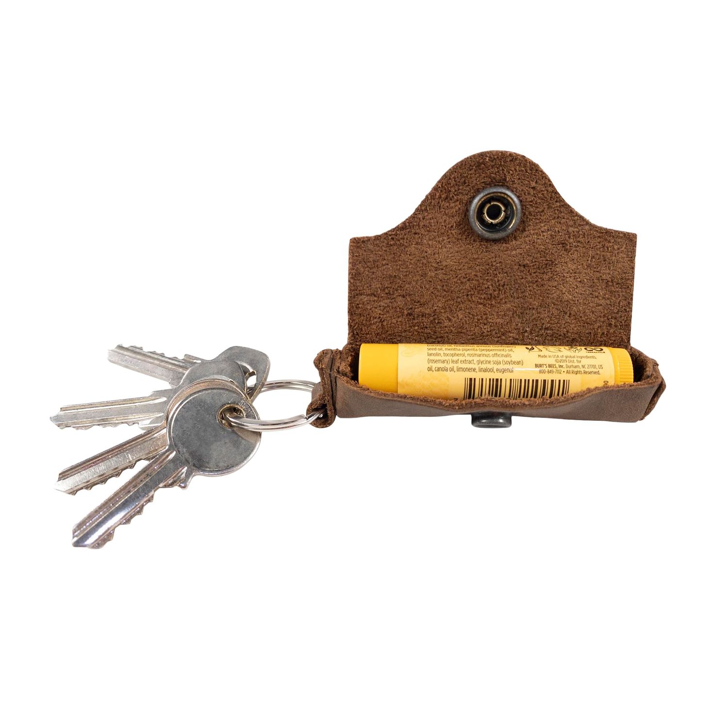 Hide &amp; Drink, Lip Balm Keychain Holder, Lip Protection, Classic Vintage, Brass Metal Clasp, Full Grain Leather, Handmade, Bourbon Brown