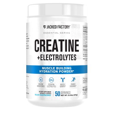 Jacked Factory Creatine Electrolytes - Creatine Monohydrate with Taurine, Calcium, Sodium, &amp; Potassium to Increase Muscle Growth, Strength, Hydration, &amp; Endurance - 50 Servings, Blue Raspberry