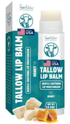 Beef Tallow Lip Balm - Natural Tallow Beeswax Chapstick - Hydrating Moisturizer Grass Fed Bison Tallow Balm Lip Care - Soothes Chapped, Dry Lips, Sensitive Skin - Long Lasting &amp; Vitamin Rich USA-Made