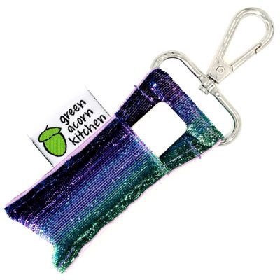 Purple Sparkle Lip Balm Holder - Holds Lip Balm or Chap Stick - Clips to Keychain, Purse, Lanyard or Backpack - Handmade by Green Acorn Kitchen