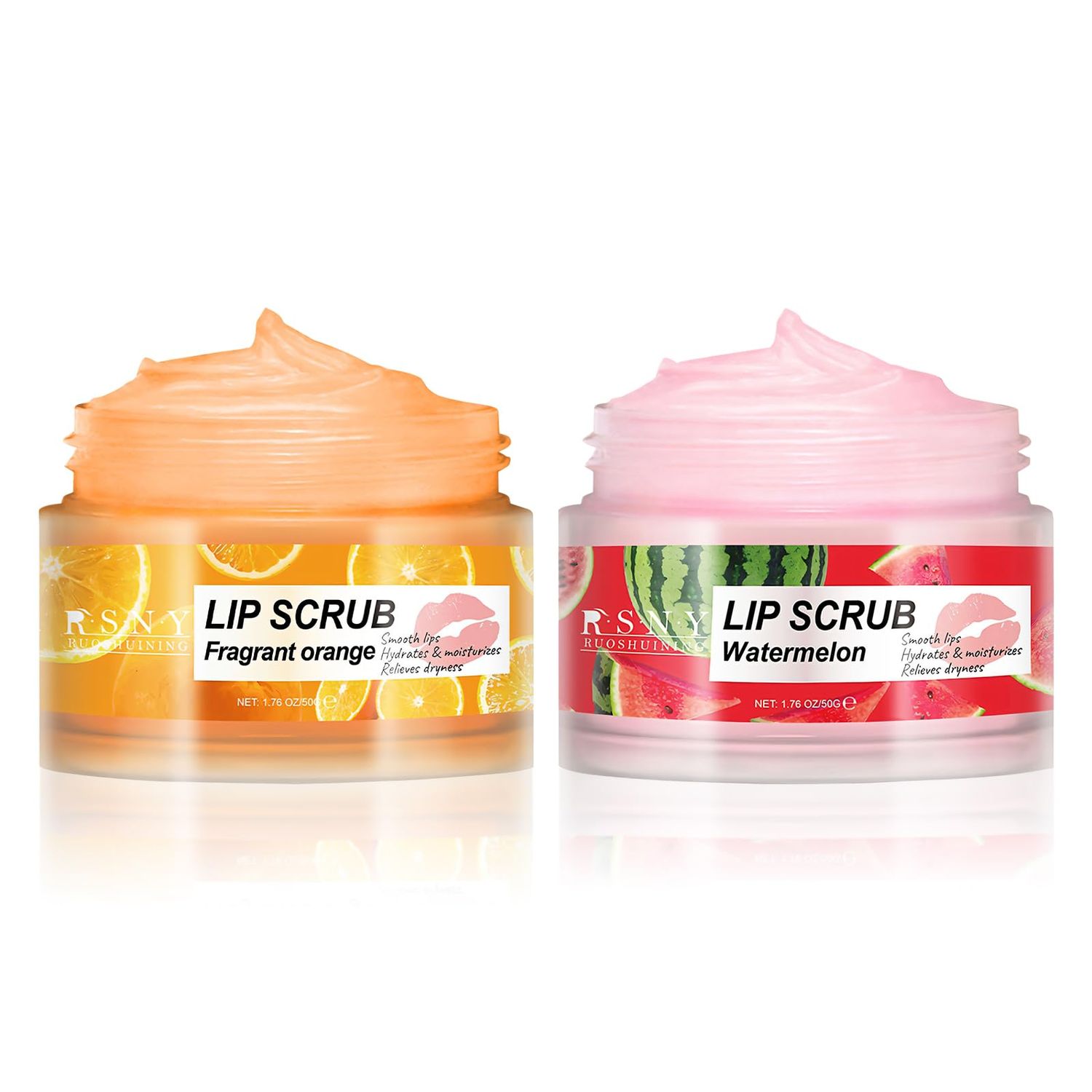 2 PACKS Lip Scrub, Deep Moisturizing, Nourishing Lips, Gentle Exfoliating And Moisturizing Lips, Home Lip Care For Men And Women Dark Lip Corrector, 1.76 fl oz, Watermelon &amp; Orange