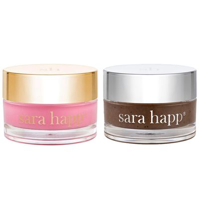 Sara Happ Sweet Clay Mask Vanilla Bean Sugar Lip Scrub Duo - Exfoliating Lip Treatments, Moisturizers for Dry and Flaky Lips, Vegan (0.47 Oz and 0.5 Oz jars)