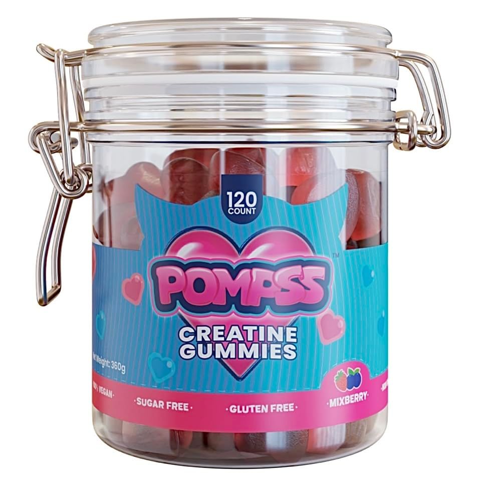 POMPSS Creatine Monohydrate Gummies | Creatine Gummies for Men &amp; Women | Creatine 5g per Serving | Creatina Mixberry Flavour (120 Count)