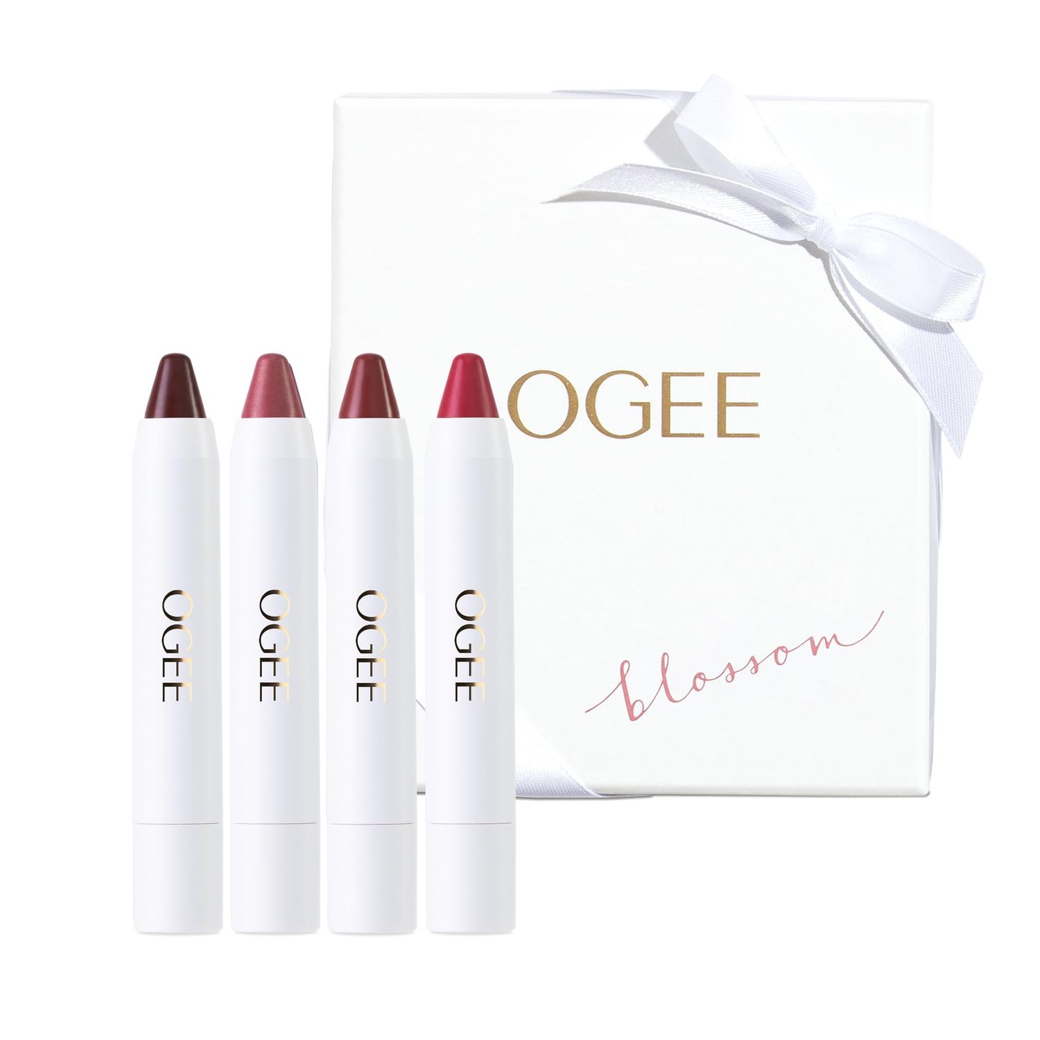 Ogee Tinted Sculpted Lip Oil - Blossom 4 Piece Gift Set - Made with 100 Organic Coconut Oil, Jojoba Oil, and Vitamin E - Best as Lip Balm, Lip Color or Lip Treatment