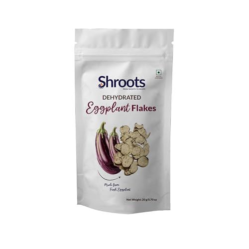 SHROOTS Dehydrated Eggplant Flakes Pure Vegetarian Gluten-Free No Added Salt Easy Cooking Machine Essential Dried Vegetable Boosted with Aroma Fiber Perfect for Fillings or Salads 0.71 oz, Pack of 1