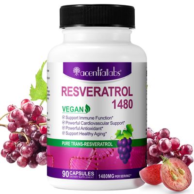 100 Natural Resveratro - 1480mg Per Serving, 90 Veggie Capsules, 99 Pure Trans-Resveratrol, Antioxidant for Healthy Aging, Brain &amp; Heart Support