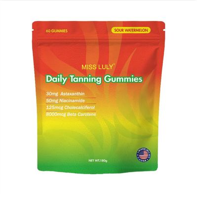 MISS LULY New Daily Tanning Gummies- Sour Watermelon Flavor |Astaxanthin,Lycopene &amp; Beta Carotene for Natural TanSkin Radiance &amp; Antioxidant ProtectionVegan, Gluten-Free