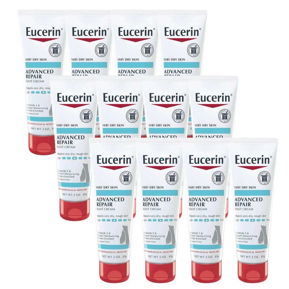 Eucerin Advanced Repair Foot Cream, Lotion for Dry Skin, Fragrance Free, 3 Oz Tube, Pack of 12