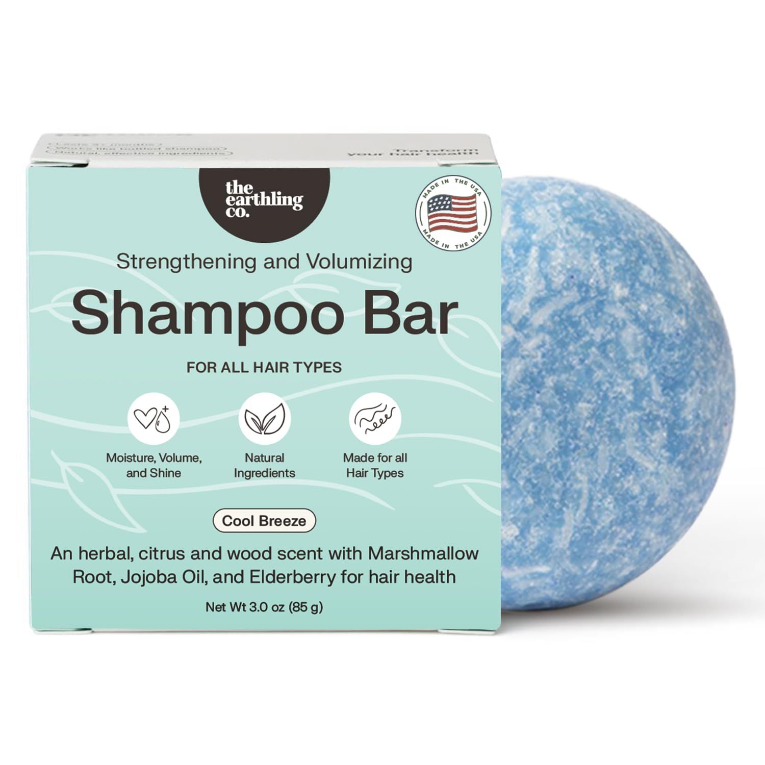 The Earthling Co. Shampoo Bar - Promote Hair Growth, Strengthen &amp; Volumize All Hair Types - Paraben &amp; Sulfate Free formula with Natural, Vegan Ingredients for Dry Hair (Cool Breeze, 3 oz)