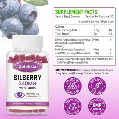 Zetelixia 2 Pack Lutein Gummmies Eye Health Supplement for Adults, Lutein & Zeaxanthin Supplements Eye Vitamins Gummies, Bilberry with Lutein for Promoting Eye & Vision - 120 Gummies