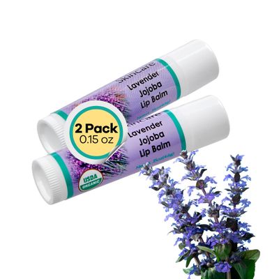 Desert Oasis Skincare Organic Lip Balm - 70 Jojoba Oil with Beeswax, No Fillers or Additives - Moisturizes Dry Lips - Unflavored, &amp; Travel-Ready - 2-Pack - 0.15 oz/4.6 gm - Lavender Scent