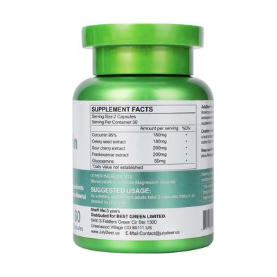 JulyDeer Curcumin Turmeric 95 with Celery Seed, Sour Cherry, Frankincense Extract, Glucosamine 5 in 1 Formula 95 Curcuminoid Natural Antioxidant Supplements Support to Joints and Immune Health
