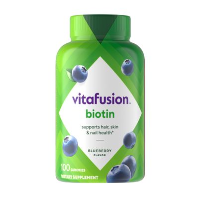 vitafusion Extra Strength Biotin Gummy Vitamins, Berry Flavored, 5,000 mcg Biotin Vitamins, Americas Number 1 Gummy Vitamin Brand, 50 Day Supply, 100 Count (packaging may vary)
