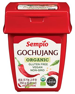 SEMPIO Organic Gluten-Free Gochujang - Korean Red Chili Pepper Paste, Spicy, Sweet and Savory Sauce, Traditional Fermented Condiment for Tteokbokki, Bibimbap, Dips and Marinades (8.8 oz / 250g)